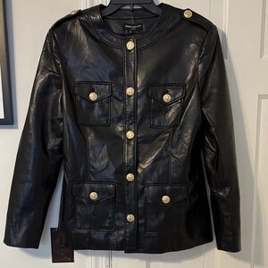 Generation Love Black Larsine Blazer Leather Jacket with Gold Buttons - Size L